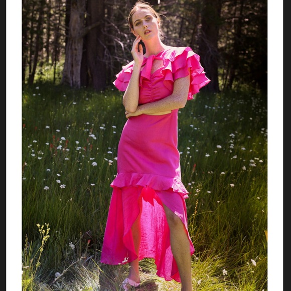 Viva Aviva linen MAUI HAWAII WESTERN DRESS DRAGONFRUIT PINK Made in New York - Picture 1 of 15